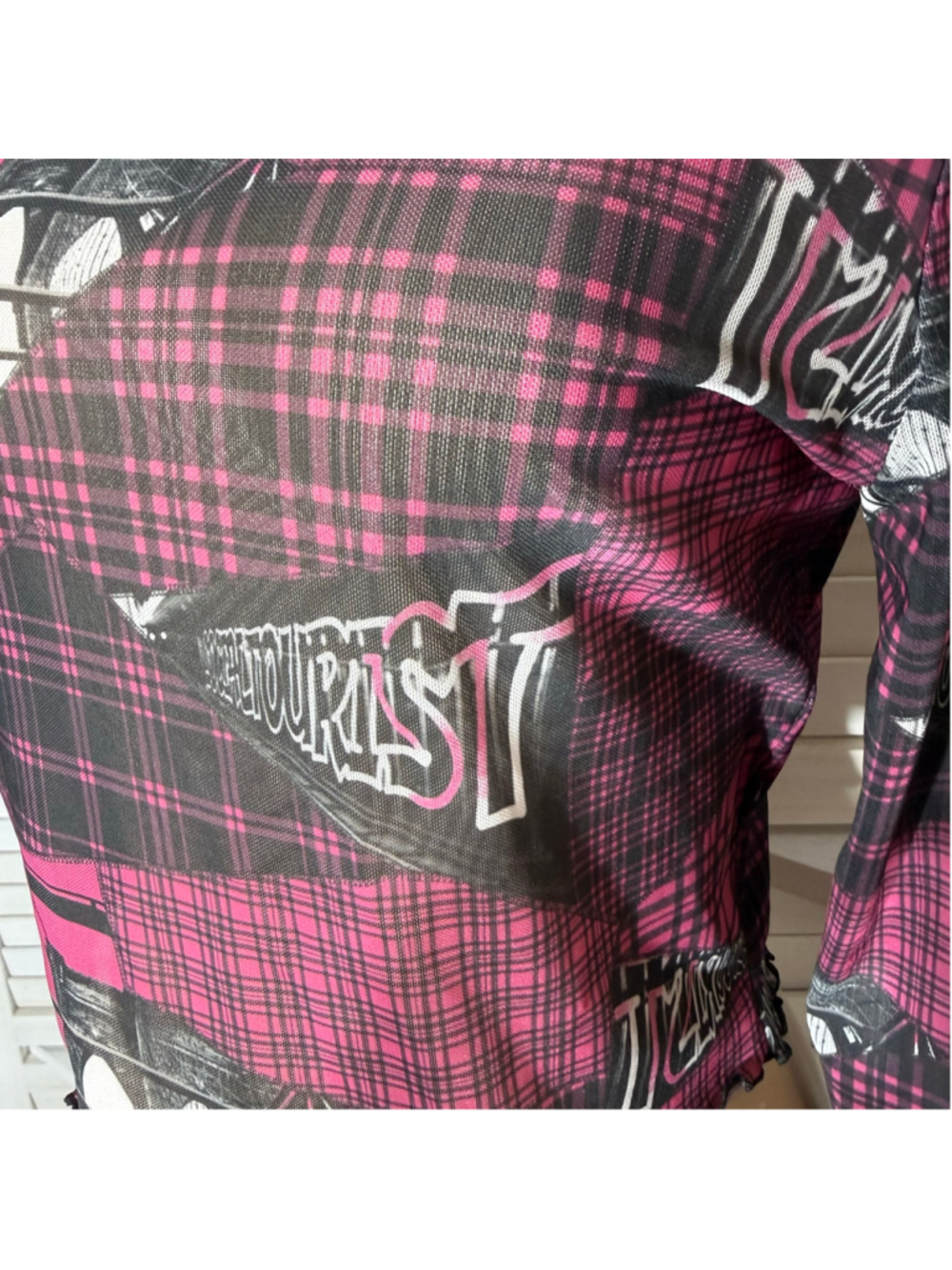 NWOT Social Tourist mesh crop top Hollister plaid long sleeves punk alt grunge M - Picture 9 of 11